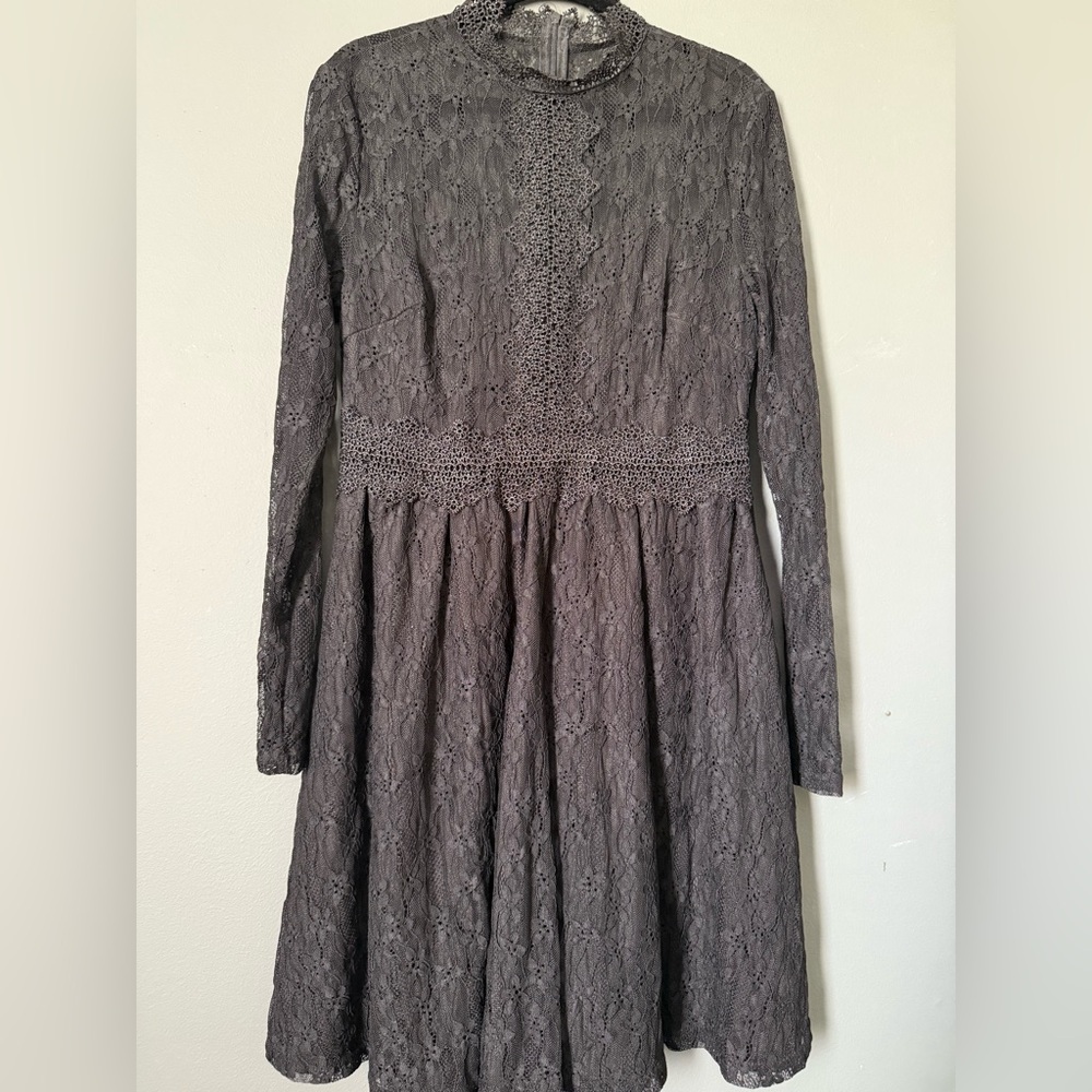 SHEIN Charcoal Lace Long Sleeve Dress